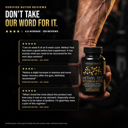 Verified buyer reviews of Vintage Muscle METHYL-TEST: 4.0 average from 150 reviews.